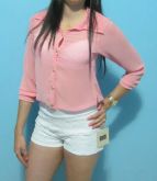 Camisa Chiffon Rosa + Short em Renda Branco